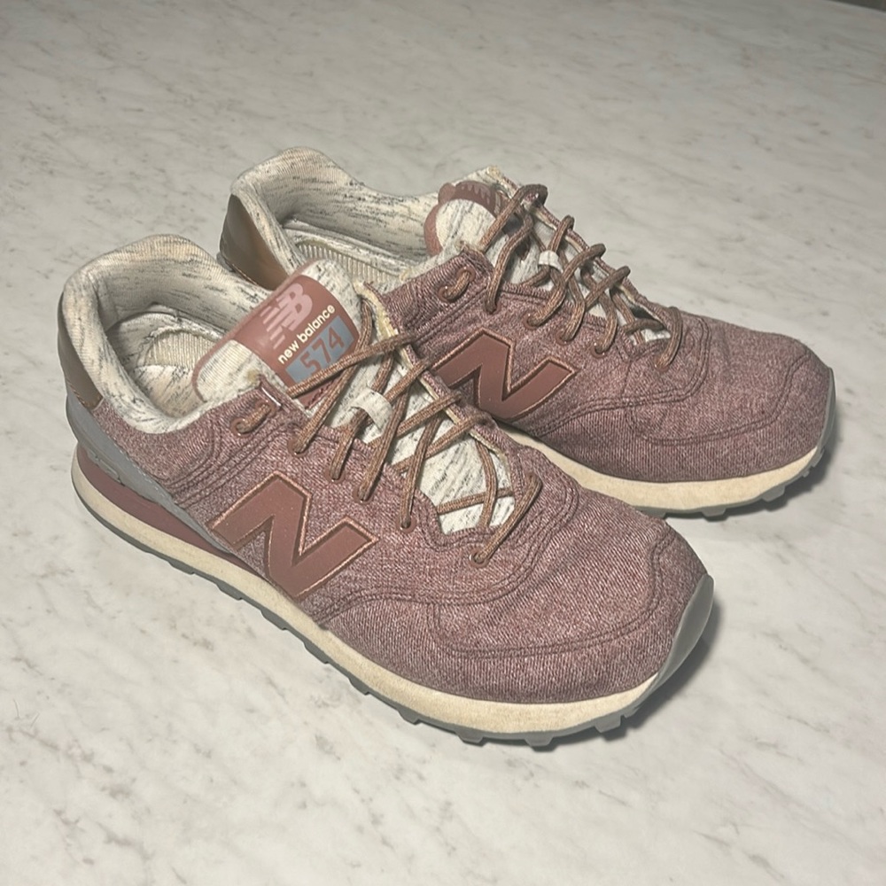 New Balance 574 V2 sneaker in denim pink/gray. Size 8.5. Lightly worn.